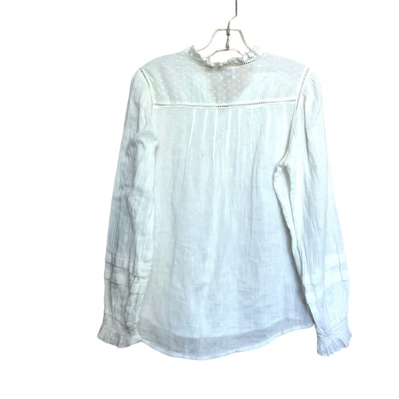 Faherty Willa Organic Cotton Ruffled Pintucked White Ivory Blouse - Picture 7 of 7